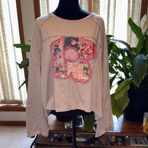 SHEIN Oversized Asymmetrical Tan and Pink Sweatshirt